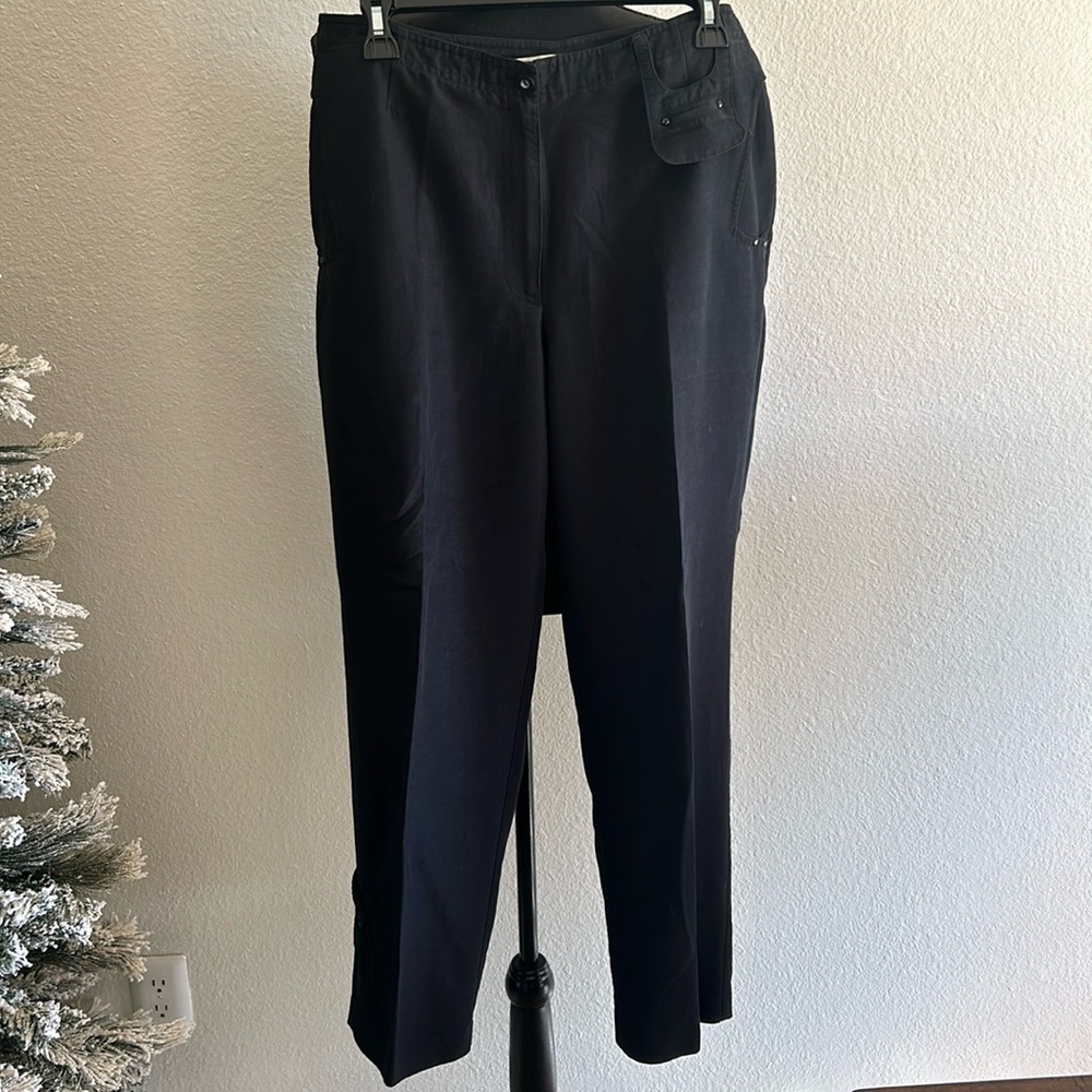 Jamie Sadock Black Linen Blend Straight Leg Pants Size 12